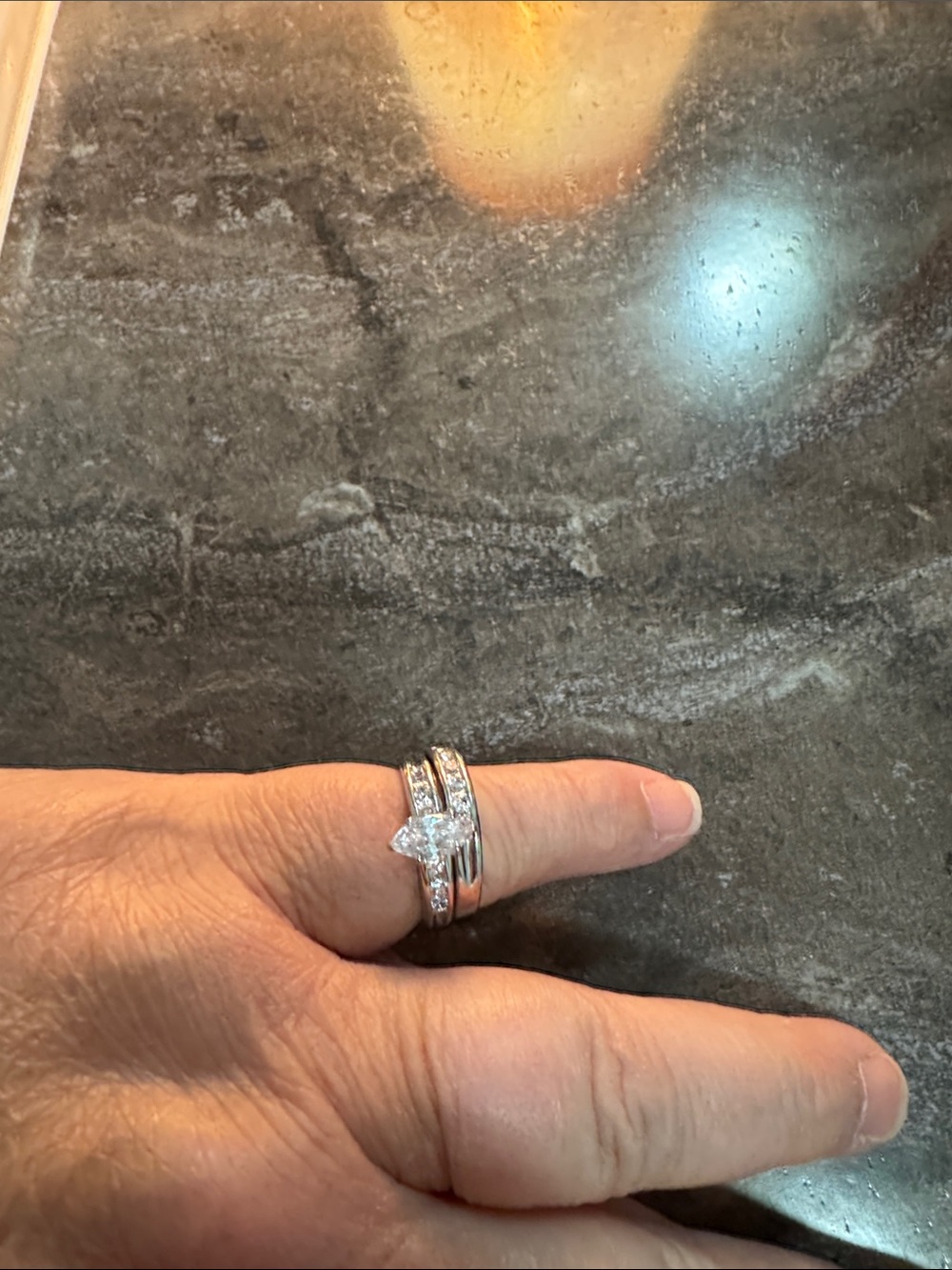 Sterling Silver Cubic Zirconia Marquise Engagement Ring Set - Silver